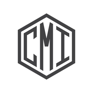 üç harfli baş harfleri altıgen logo siyah