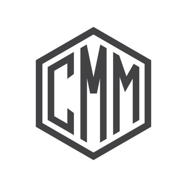 üç harfli baş harfleri altıgen logo siyah