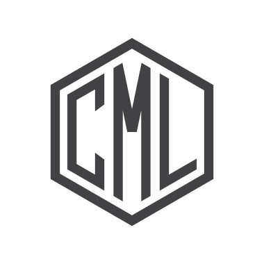 üç harfli baş harfleri altıgen logo siyah