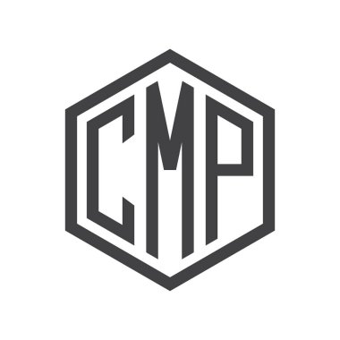 üç harfli baş harfleri altıgen logo siyah