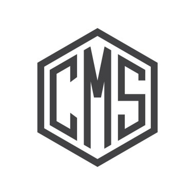 üç harfli baş harfleri altıgen logo siyah