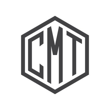 üç harfli baş harfleri altıgen logo siyah