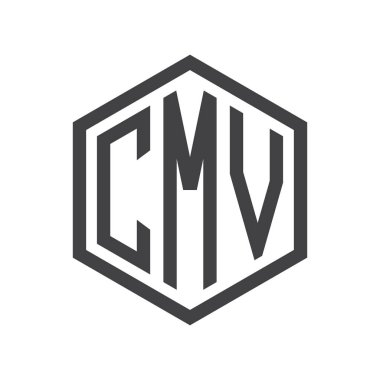 üç harfli baş harfleri altıgen logo siyah