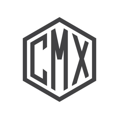 üç harfli baş harfleri altıgen logo siyah