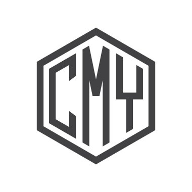 üç harfli baş harfleri altıgen logo siyah