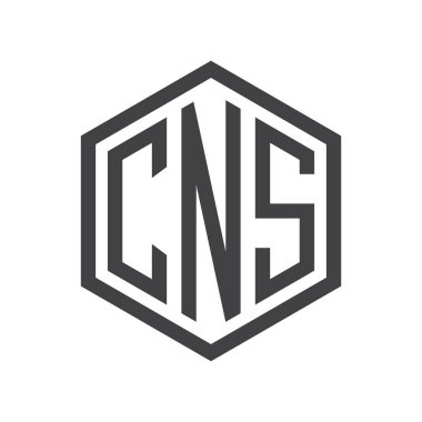 üç harfli baş harfleri altıgen logo siyah