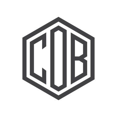 üç harfli baş harfleri altıgen logo siyah