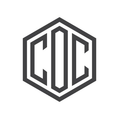 üç harfli baş harfleri altıgen logo siyah