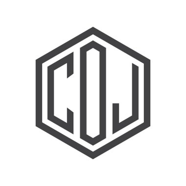 üç harfli baş harfleri altıgen logo siyah