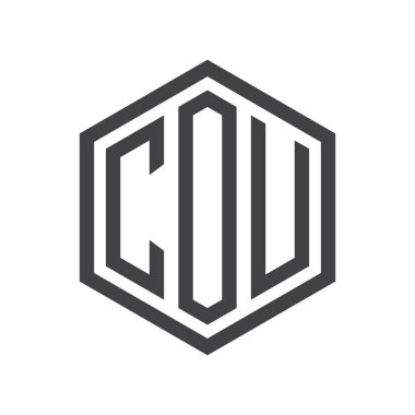 üç harfli baş harfleri altıgen logo siyah