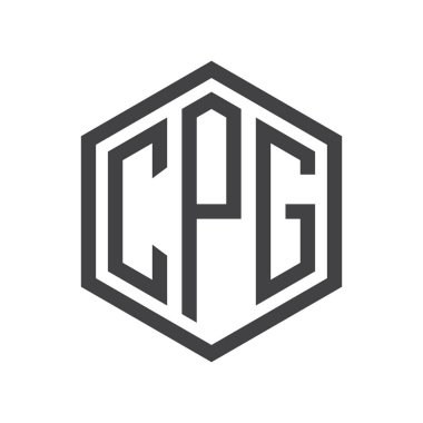 üç harfli baş harfleri altıgen logo siyah