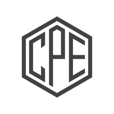 üç harfli baş harfleri altıgen logo siyah