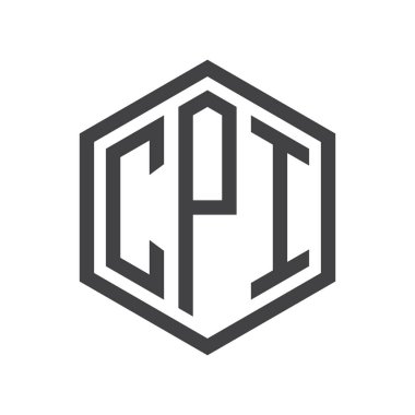 üç harfli baş harfleri altıgen logo siyah