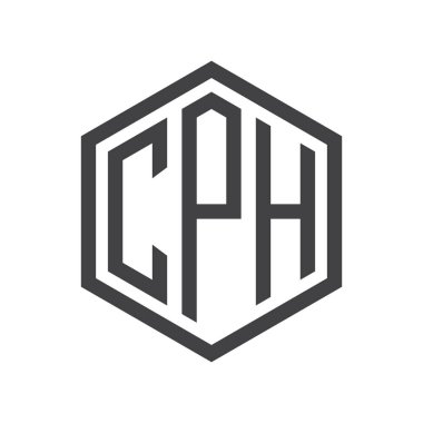 üç harfli baş harfleri altıgen logo siyah