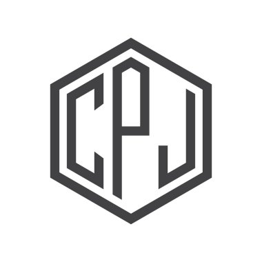 üç harfli baş harfleri altıgen logo siyah