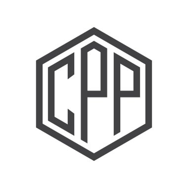 üç harfli baş harfleri altıgen logo siyah