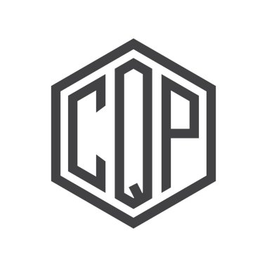 üç harfli baş harfleri altıgen logo siyah