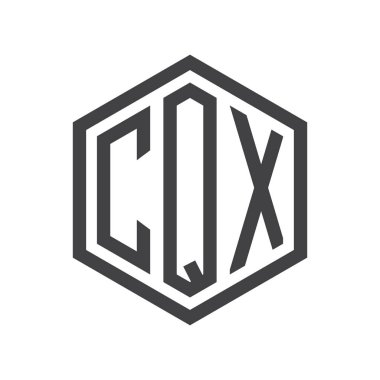 üç harfli baş harfleri altıgen logo siyah