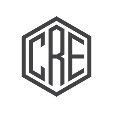 üç harfli baş harfleri altıgen logo siyah