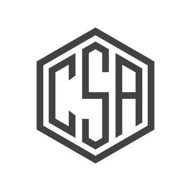 üç harfli baş harfleri altıgen logo siyah