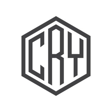 üç harfli baş harfleri altıgen logo siyah