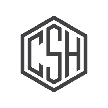 üç harfli baş harfleri altıgen logo siyah