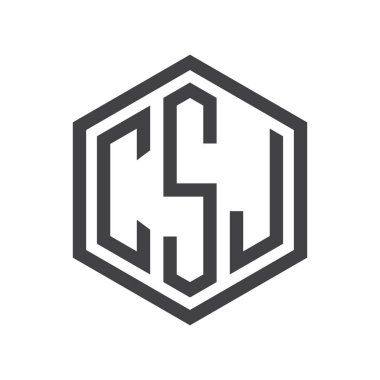 üç harfli baş harfleri altıgen logo siyah