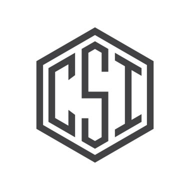 üç harfli baş harfleri altıgen logo siyah