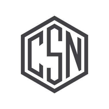 üç harfli baş harfleri altıgen logo siyah