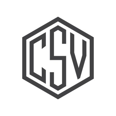 üç harfli baş harfleri altıgen logo siyah