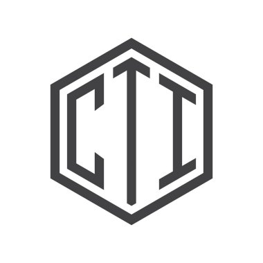 üç harfli baş harfleri altıgen logo siyah