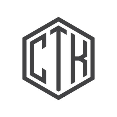 üç harfli baş harfleri altıgen logo siyah