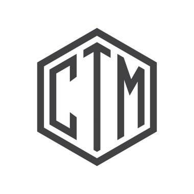 üç harfli baş harfleri altıgen logo siyah