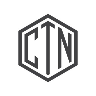 üç harfli baş harfleri altıgen logo siyah