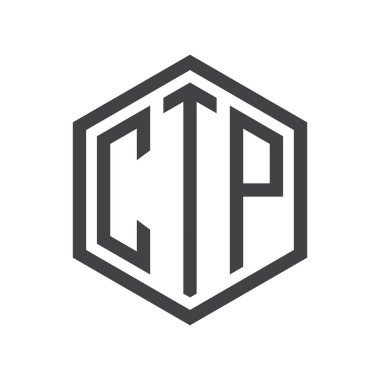 üç harfli baş harfleri altıgen logo siyah