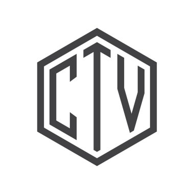 üç harfli baş harfleri altıgen logo siyah