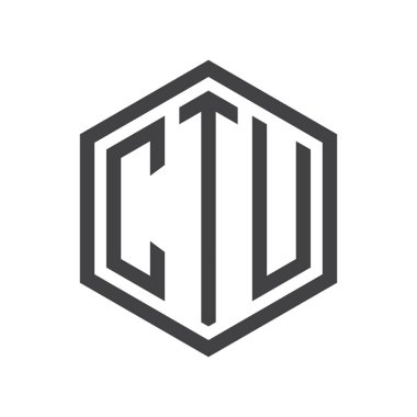 üç harfli baş harfleri altıgen logo siyah