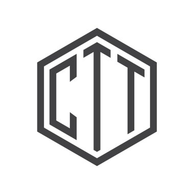 üç harfli baş harfleri altıgen logo siyah