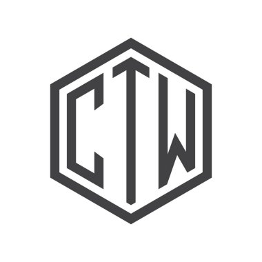 üç harfli baş harfleri altıgen logo siyah