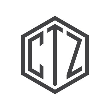 üç harfli baş harfleri altıgen logo siyah