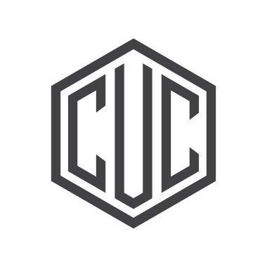 üç harfli baş harfleri altıgen logo siyah