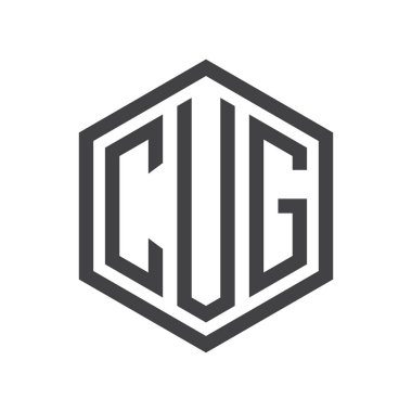 üç harfli baş harfleri altıgen logo siyah