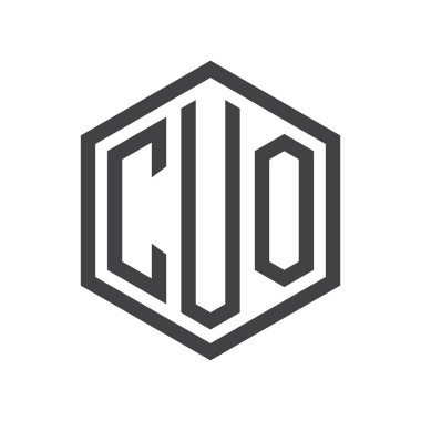 üç harfli baş harfleri altıgen logo siyah