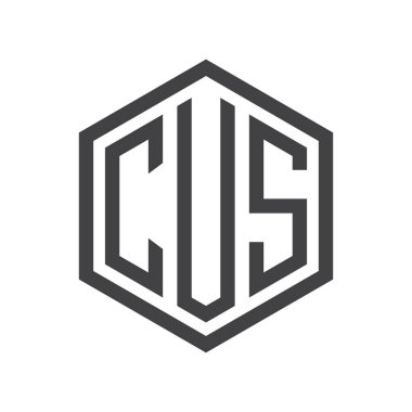 üç harfli baş harfleri altıgen logo siyah