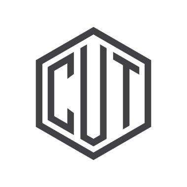 üç harfli baş harfleri altıgen logo siyah