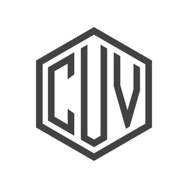 üç harfli baş harfleri altıgen logo siyah