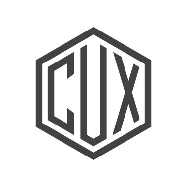 üç harfli baş harfleri altıgen logo siyah