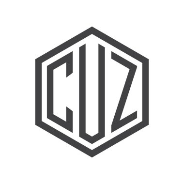 üç harfli baş harfleri altıgen logo siyah