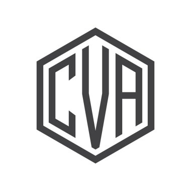 üç harfli baş harfleri altıgen logo siyah