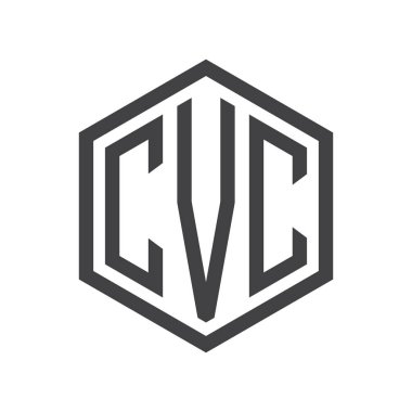 üç harfli baş harfleri altıgen logo siyah